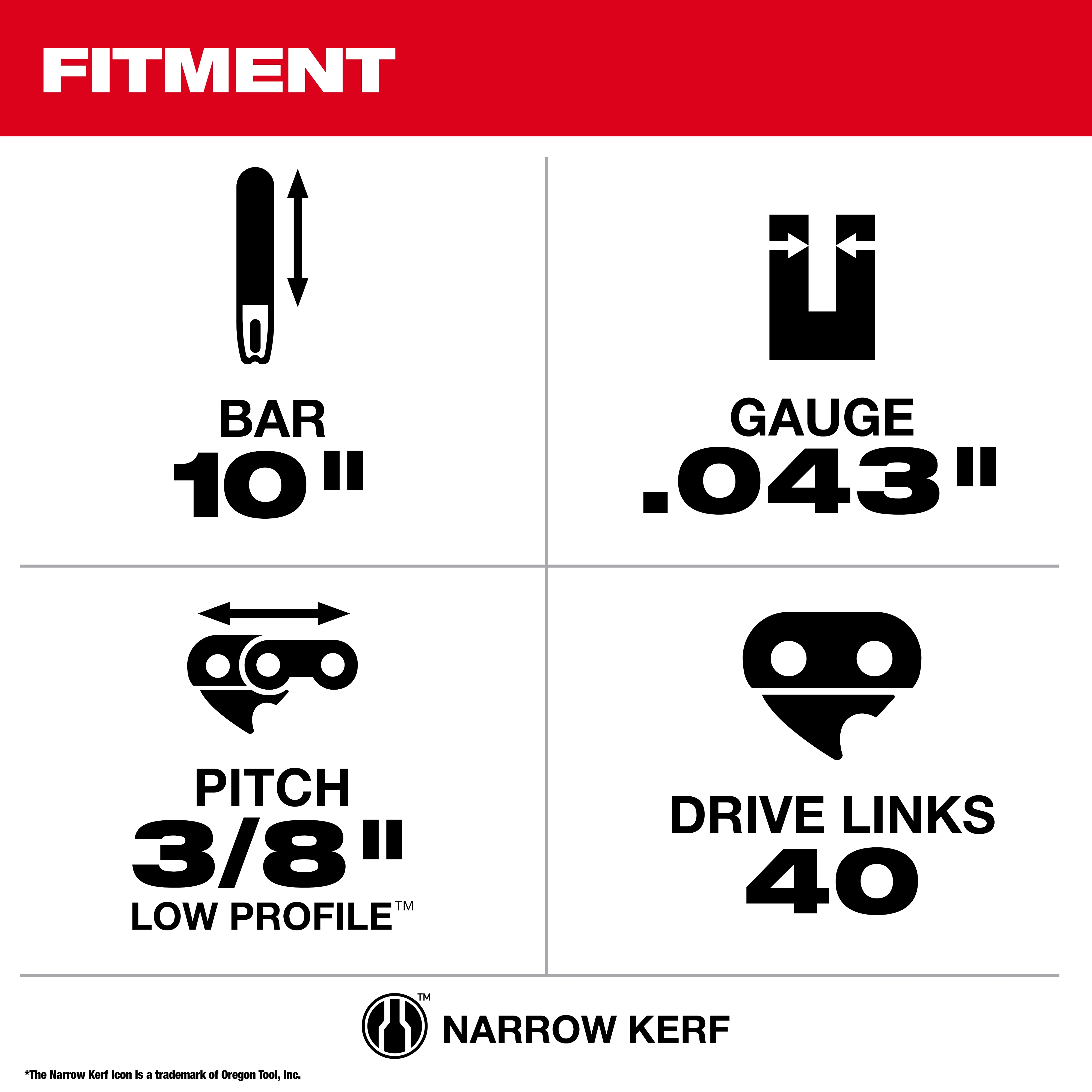 Specifications for the 10" Guide Bar and Chain