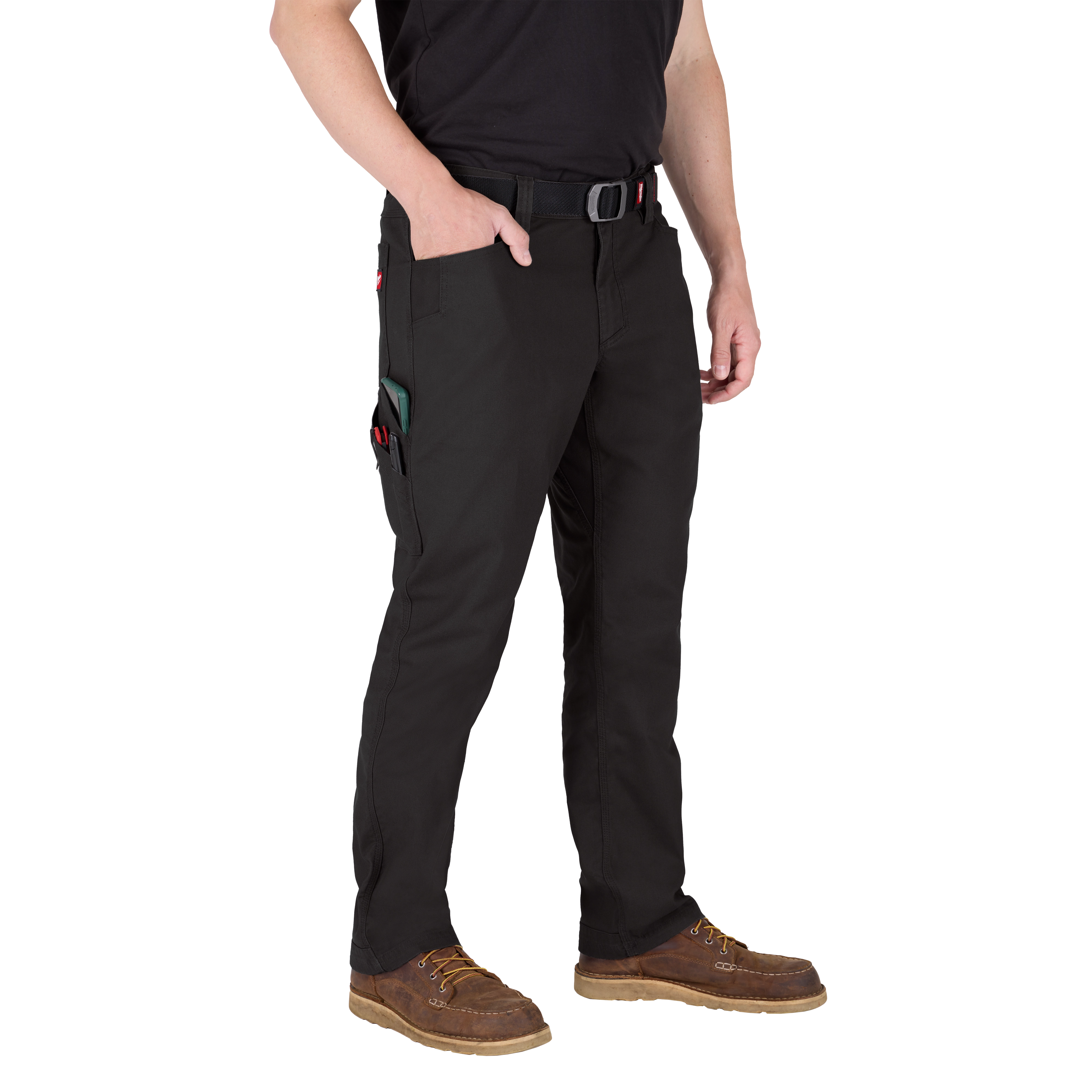 Man wearing black workpants