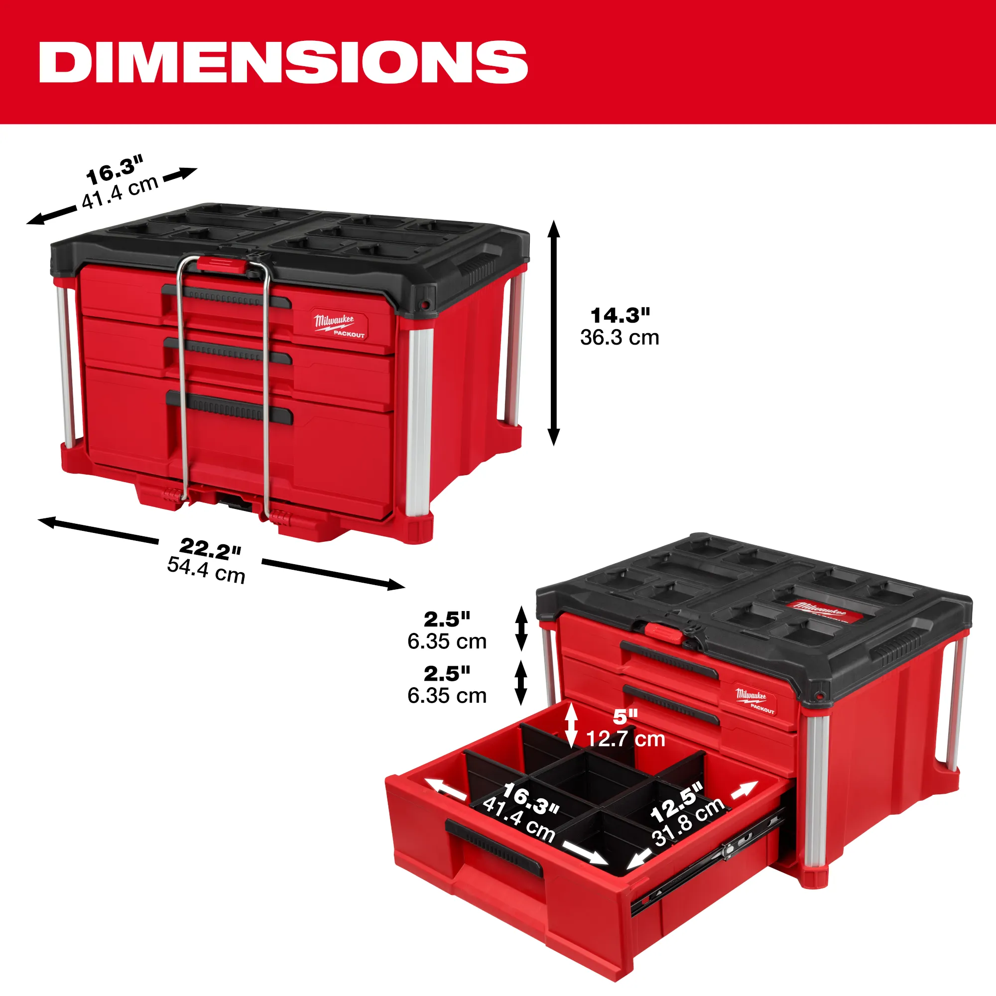 PACKOUT™ Multi-Depth 3-Drawer Dimensions