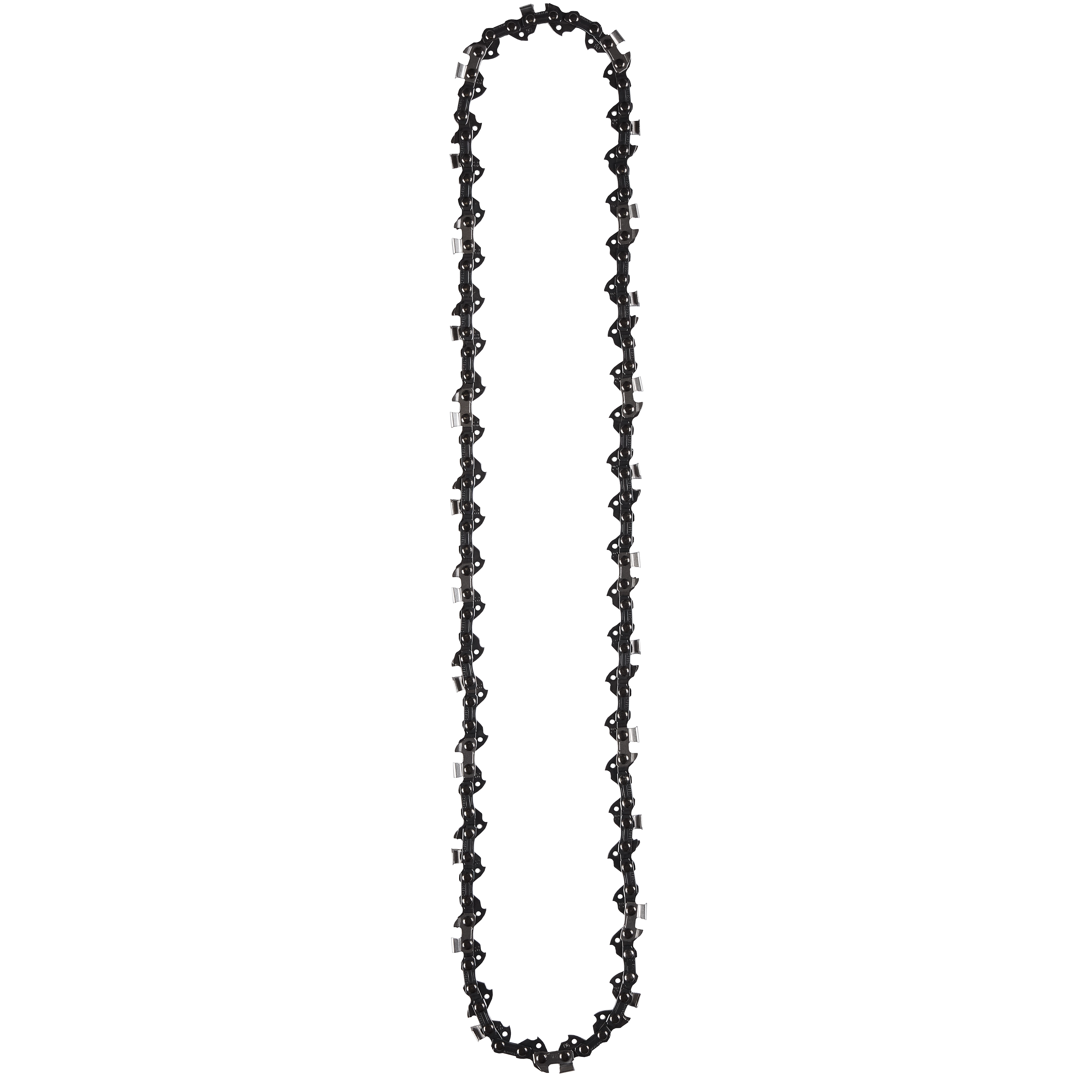 A long, black beaded necklace with a repeating pattern of small and large beads.