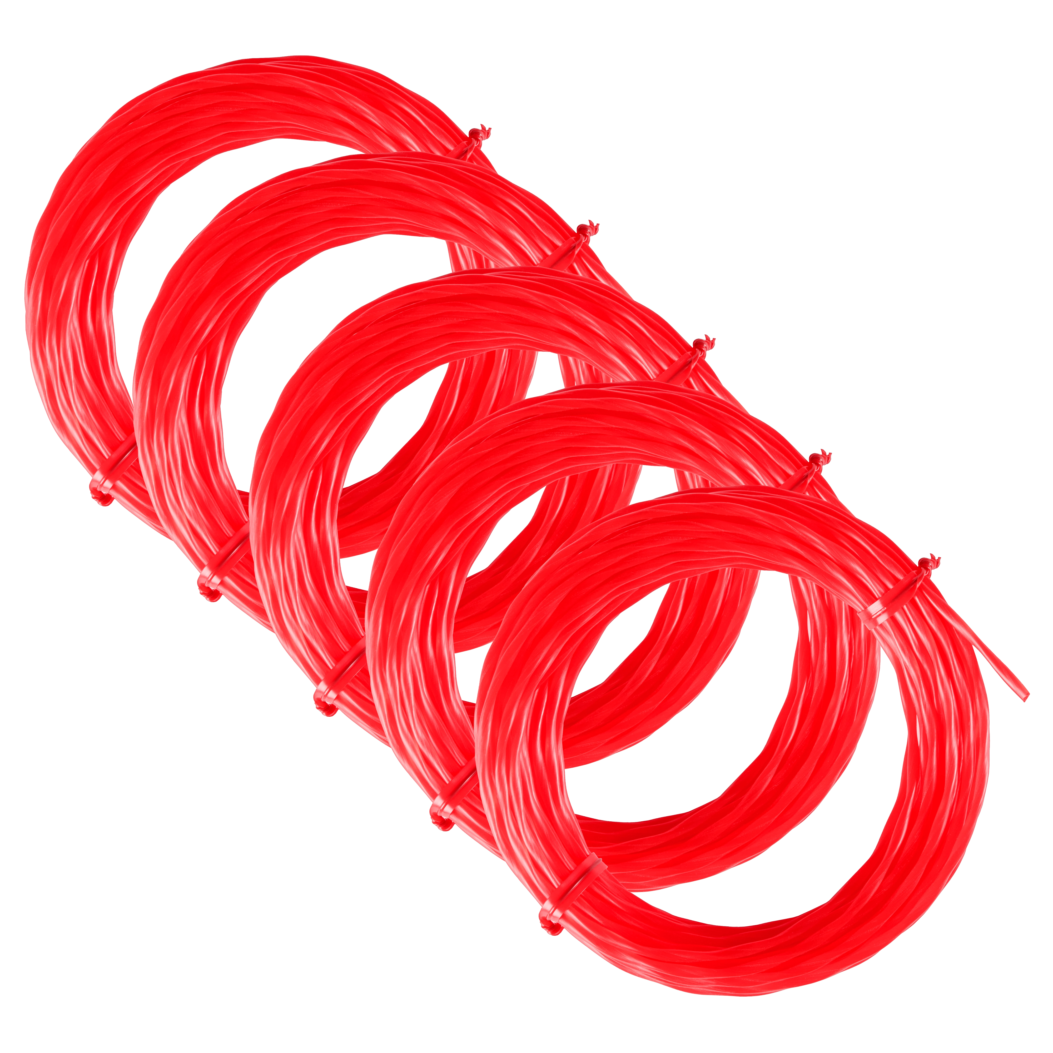 Five coils of red wire arranged in a staggered pattern.