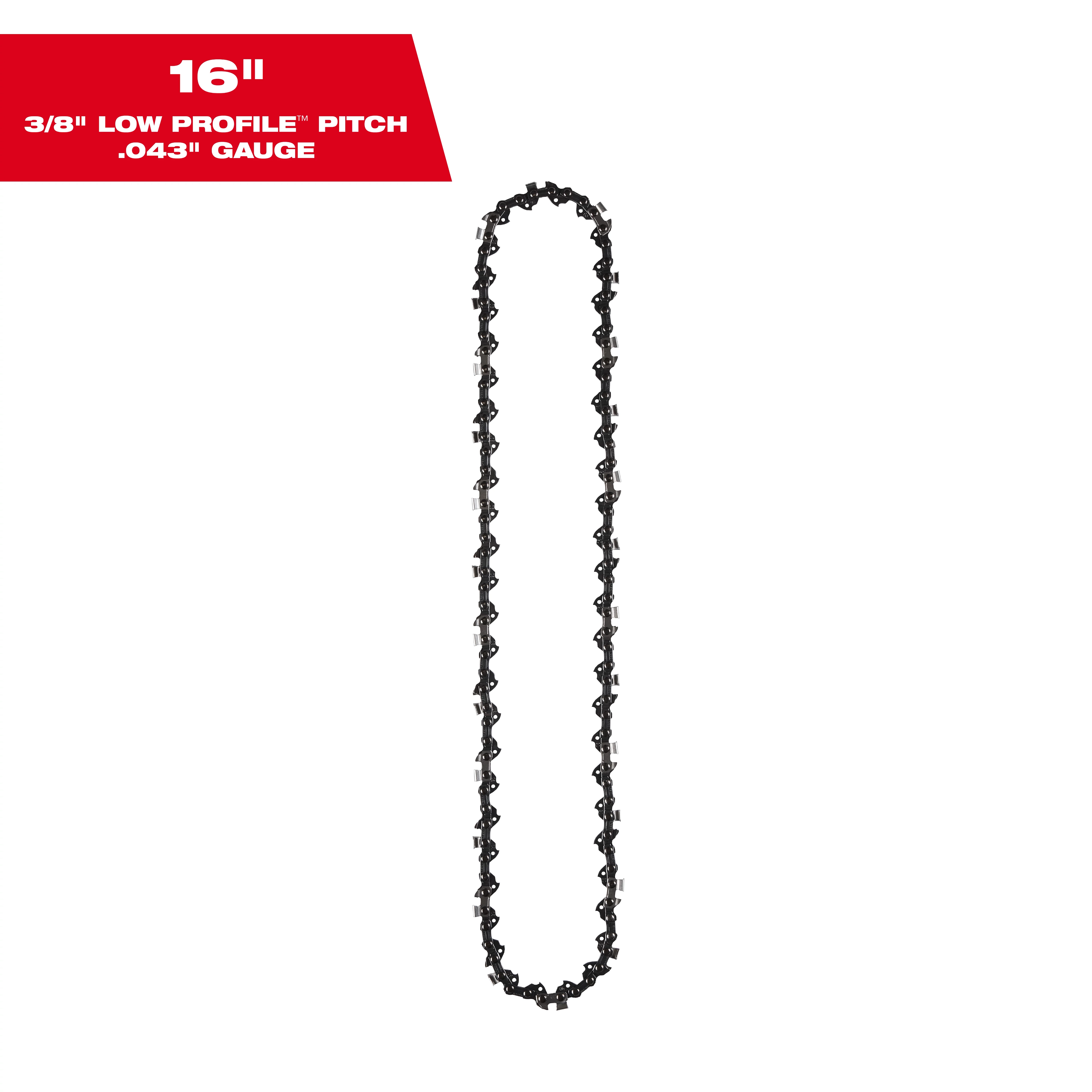 16-inch chainsaw chain with a 3/8" low profile pitch and .043" gauge