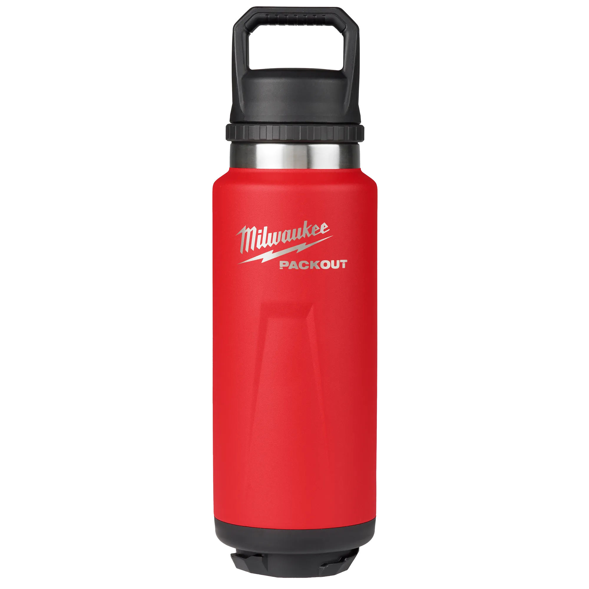 Image of the Milwaukee PACKOUT 36oz Insulated Bottle with Chug Lid in red