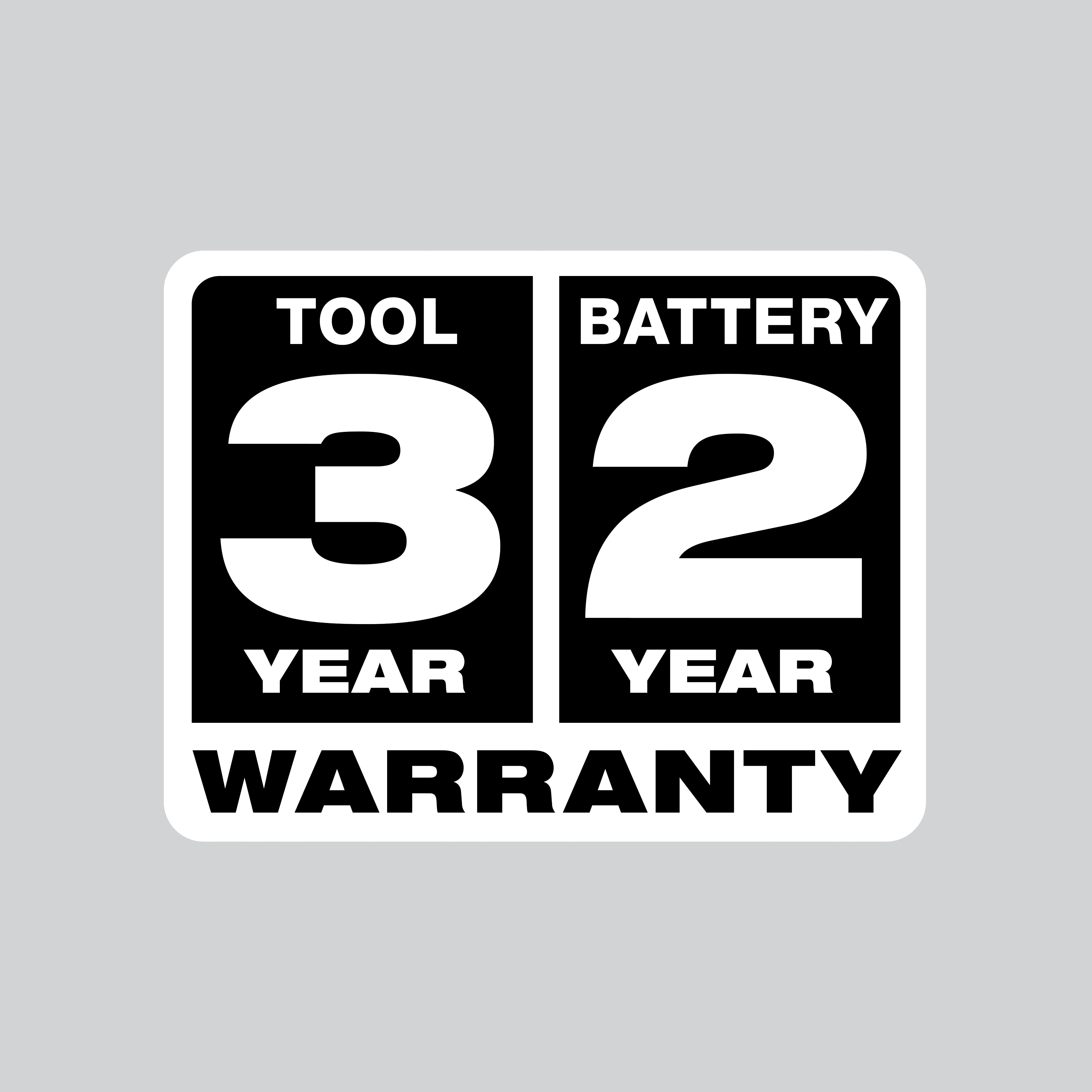 3 year tool, 2 year battery warranty