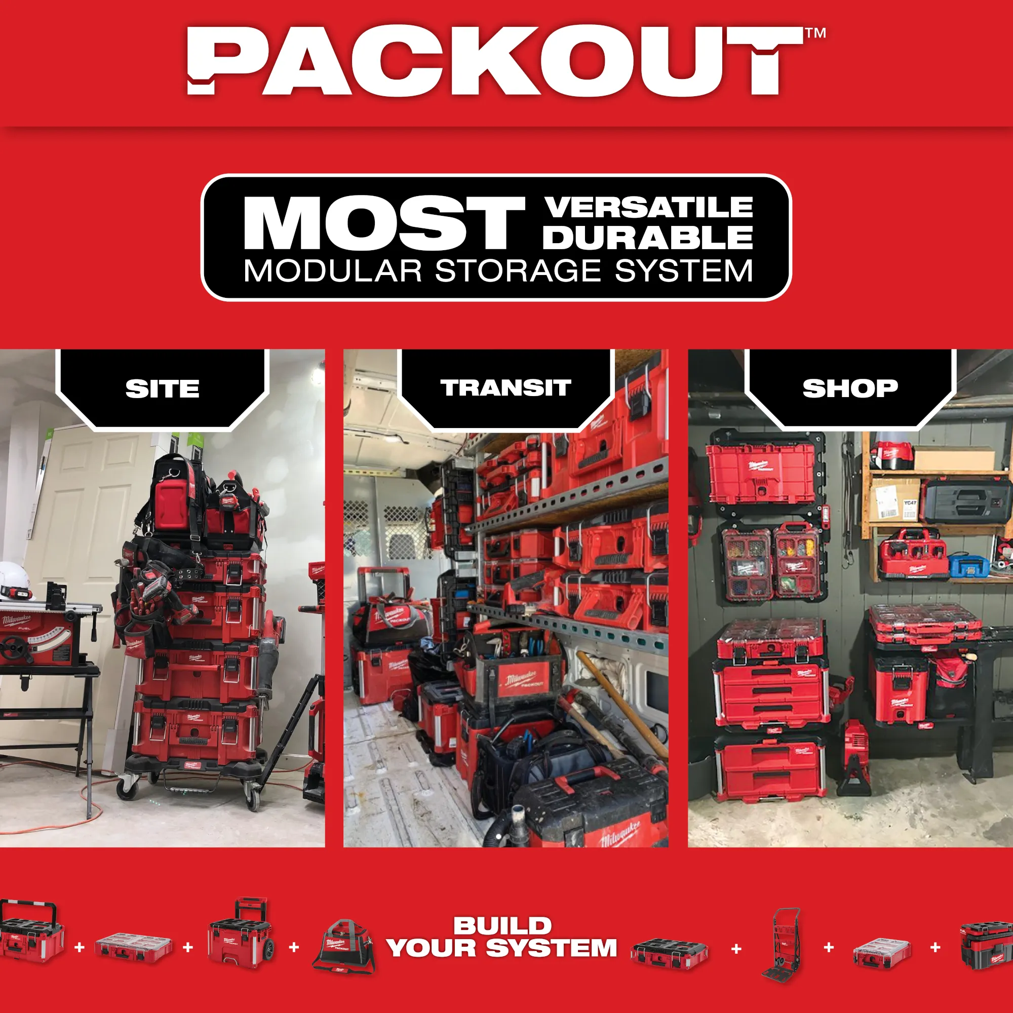 Most versatile, durable, modular storage system for the jobsite, in transit, and for the shop